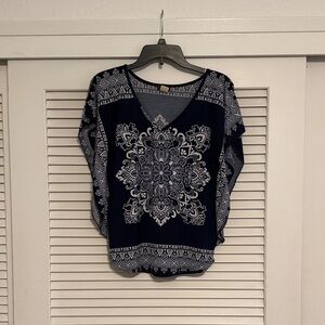 Agenda Navy and White Floral Blouse